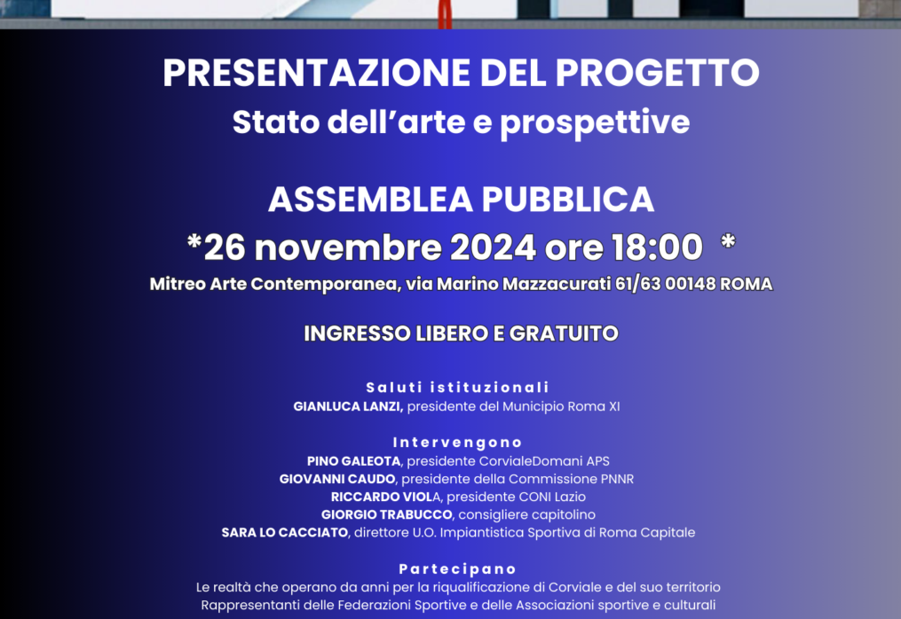 26 Nov – Incontro “PALACORVIALE, STATO DELL’ARTE E PROSPETTIVE”